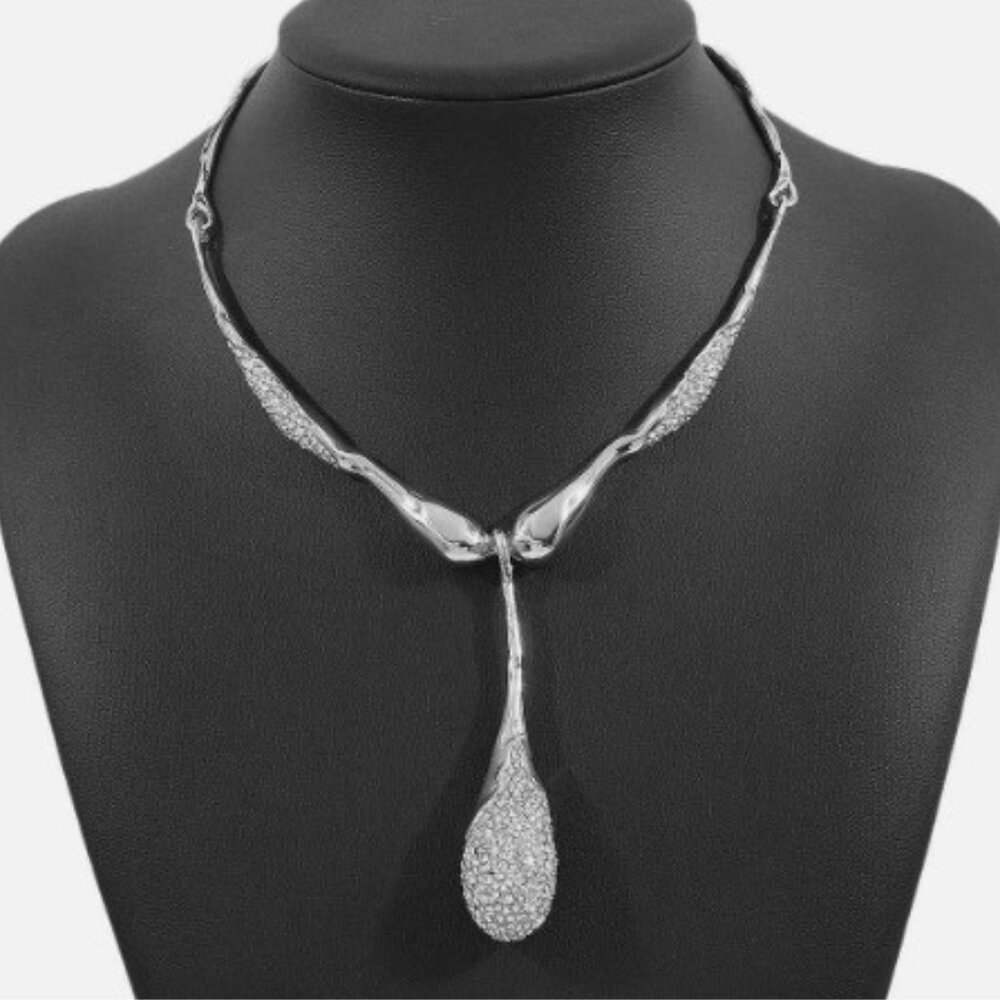 Alexis Bittar Solanales Crystal Teardrop Molten Collar Necklace Silver CZ